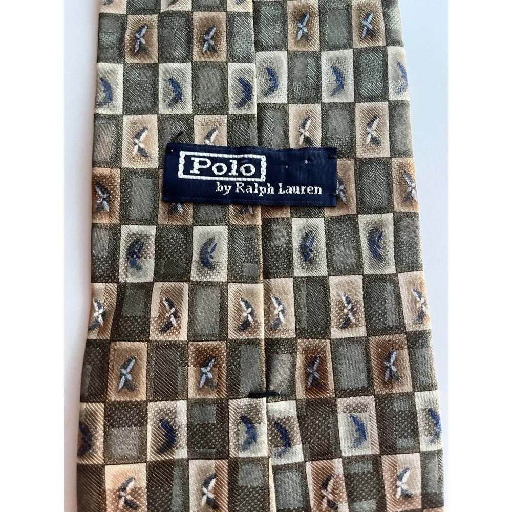 Polo Ralph Lauren Hand Made Neck Tie Green Geometric Short USA Made 56